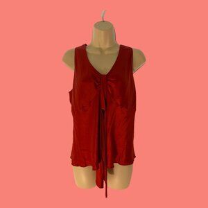 Hanna & Gracie Sleeveless Satin Red Blouse with Front Tie at V Neck,Pullover MP